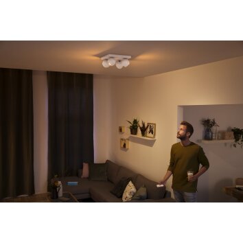 Philips Hue Buckram Deckenleuchte LED Weiß, 4-flammig, Fernbedienung