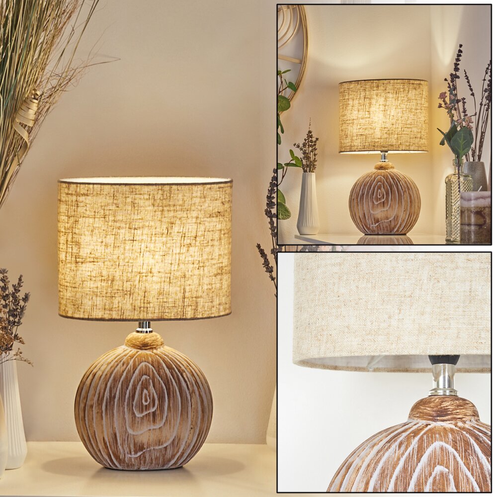 Lahnus Tischleuchte Braun, Holzoptik, Weiß, 1-flammig main product photo