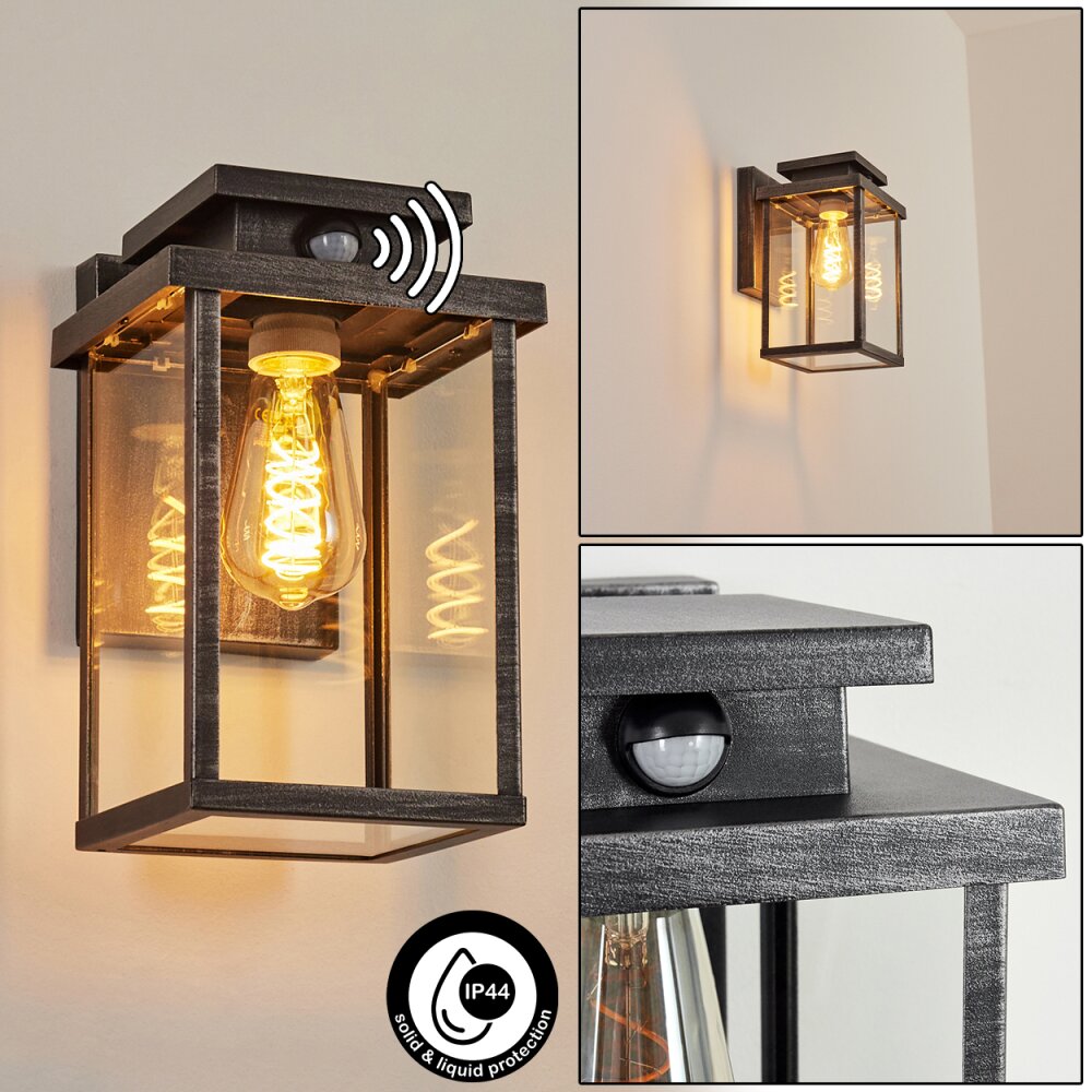 Tieva Außenwandleuchte Schwarz, Silber, 1-flammig, Bewegungsmelder main product photo