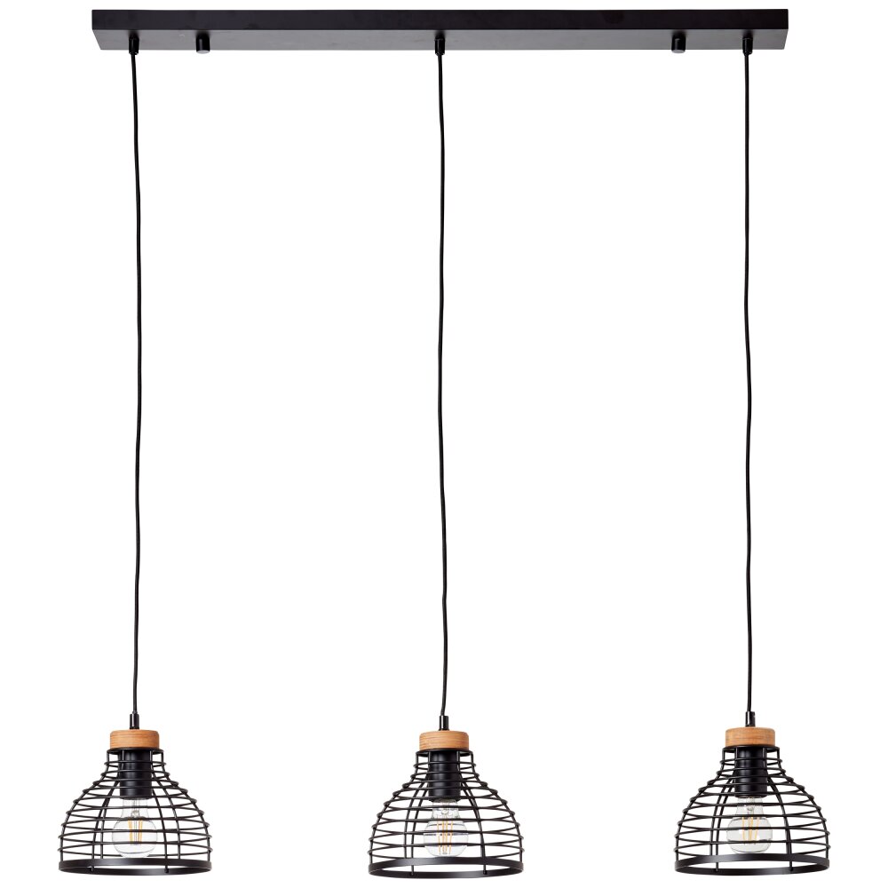 Brilliant Avia Pendelleuchte Holz hell, Schwarz, 3-flammig