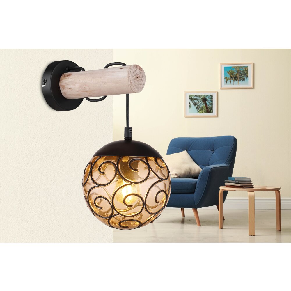 Globo MAXI Wandleuchte Naturfarben, Schwarz, 1-flammig main product photo