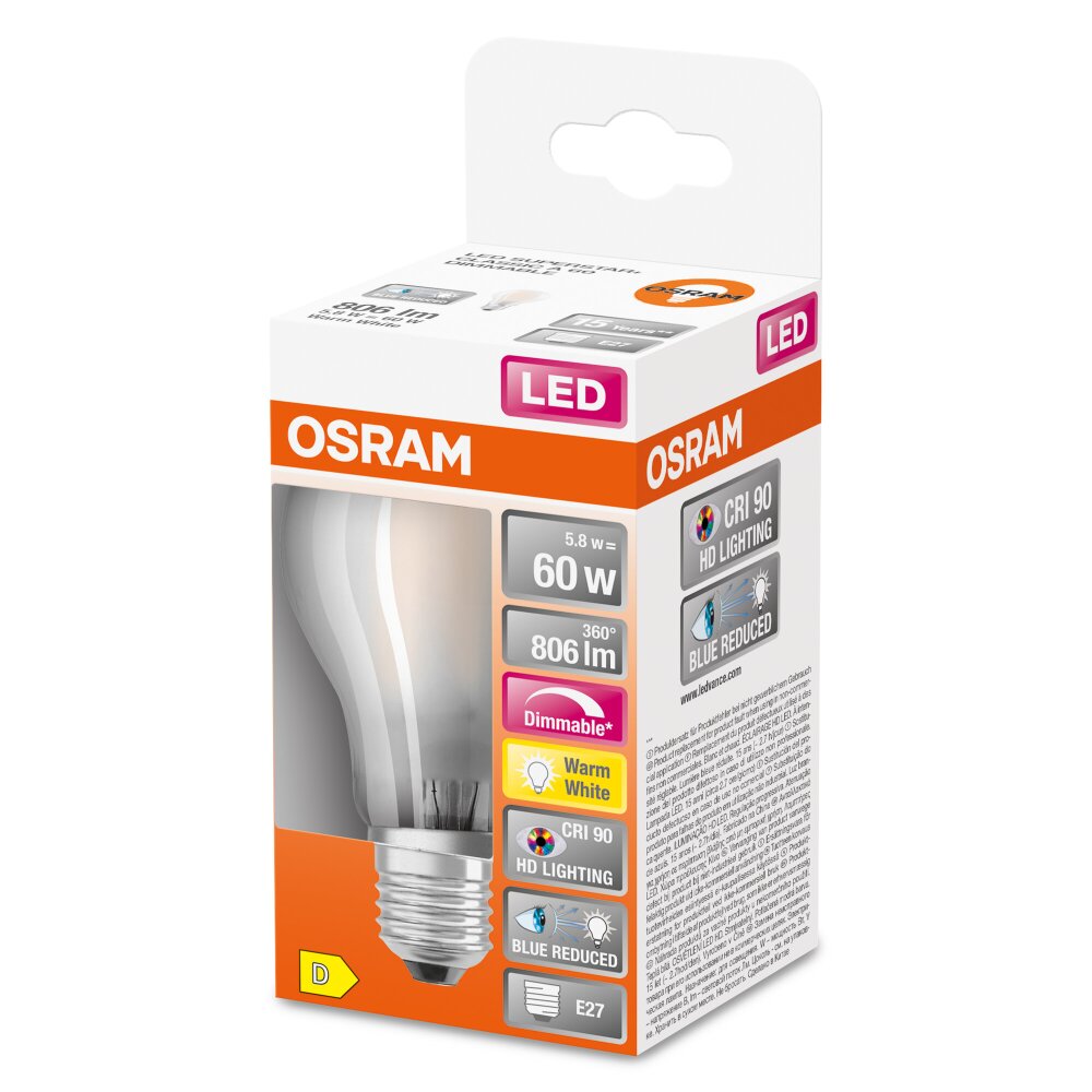 OSRAM SUPERSTAR LED E27 5,8 Watt 2700 Kelvin 806 Lumen main product photo