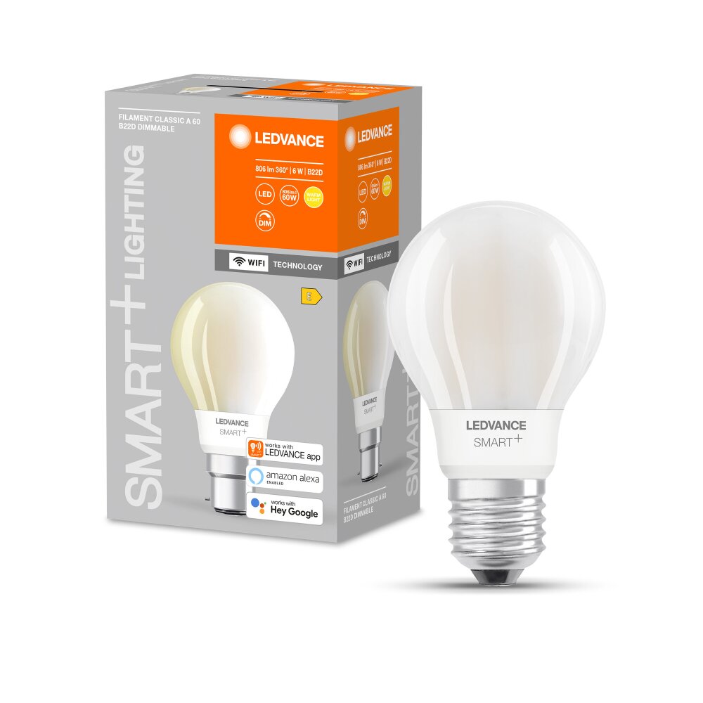 LEDVANCE SMART+ WiFi LED B22 6 Watt 2700 Kelvin 806 Lumen main product photo