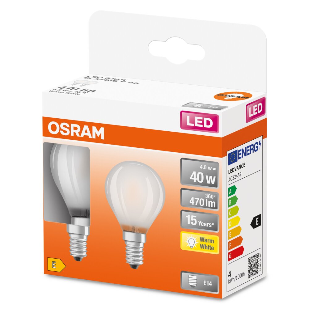 OSRAM LED Retrofit 2er Set E14 4 Watt 2700 Kelvin 470 Lumen main product photo