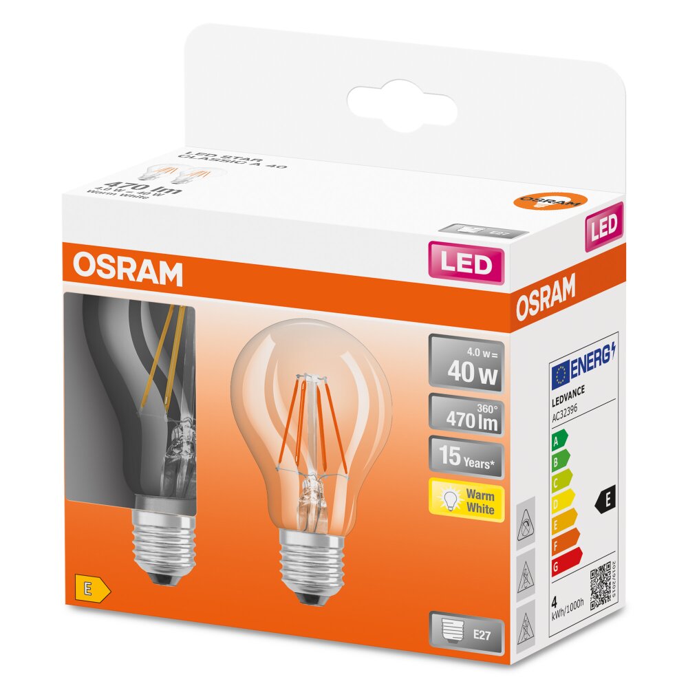 OSRAM LED Retrofit 2er Set E27 4 Watt 2700 Kelvin 470 Lumen main product photo