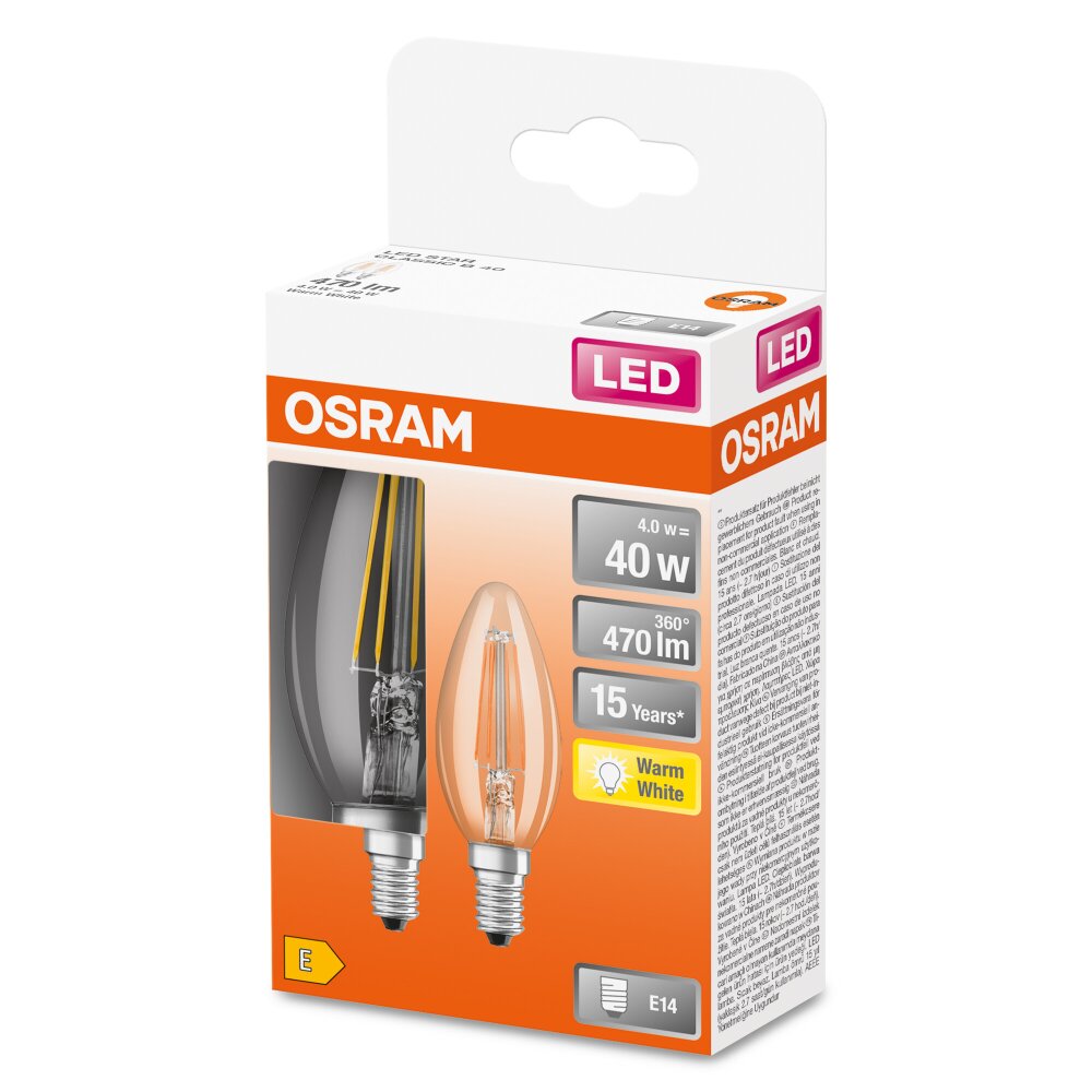 OSRAM LED Retrofit 2er Set E14 4 Watt 2700 Kelvin 470 Lumen main product photo