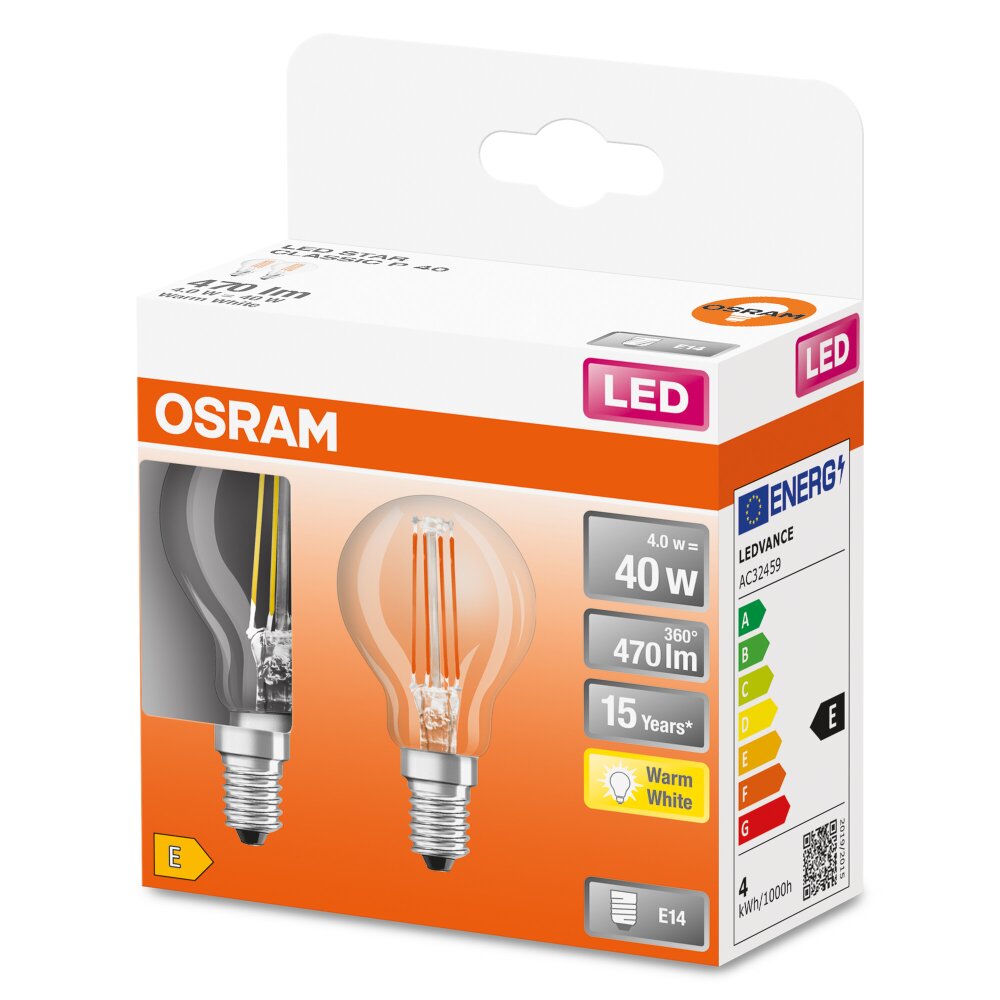 OSRAM LED Retrofit 2er Set E14 4 Watt 2700 Kelvin 470 Lumen main product photo
