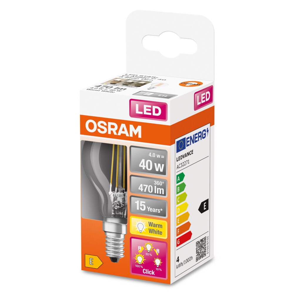 OSRAM CLASSIC P LED E14 4 Watt 2700 Kelvin 470 Lumen main product photo