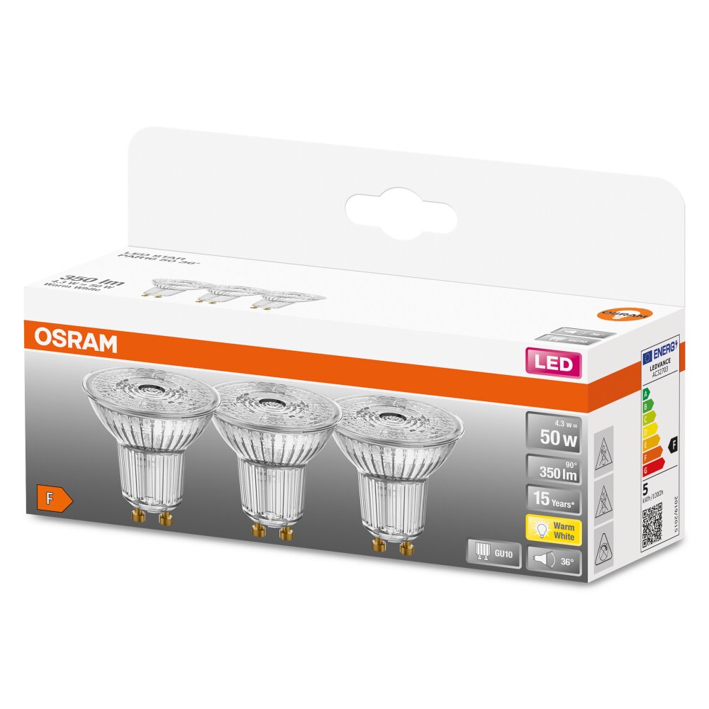 OSRAM LED STAR PAR16 3er Set GU10 4,3 Watt 2700 Kelvin 350 Lumen main product photo