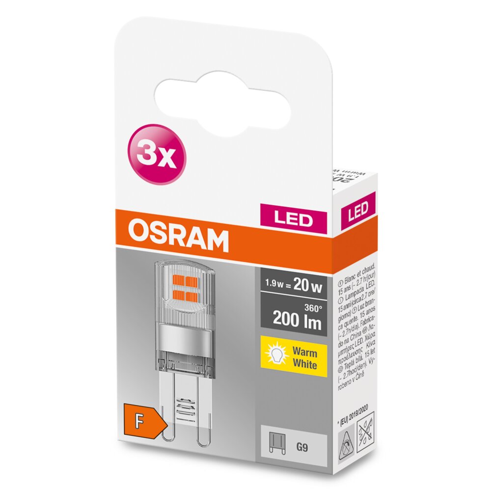 OSRAM LED BASE PIN 3er Set G9 1,9 Watt 2700 Kelvin 200 Lumen main product photo