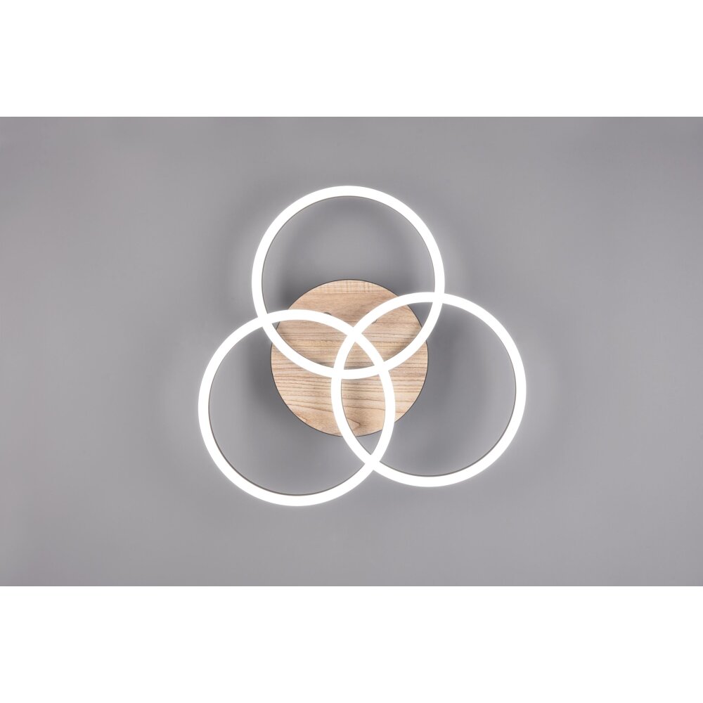 Reality Circle Deckenleuchte LED Holzoptik, Schwarz, 1-flammig, Fernbedienung