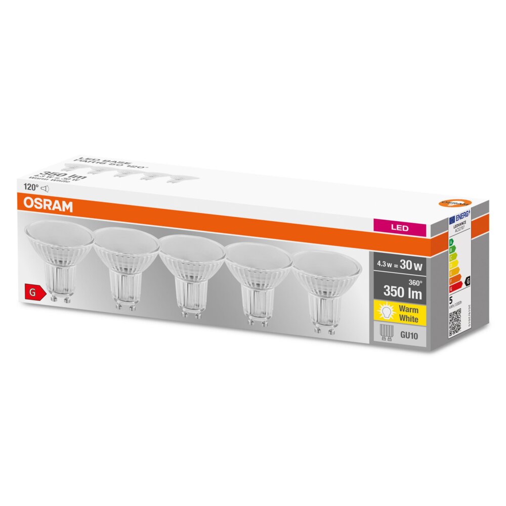 OSRAM 5er Set LED GU10 4,3 Watt 2700 Kelvin 350 Lumen main product photo