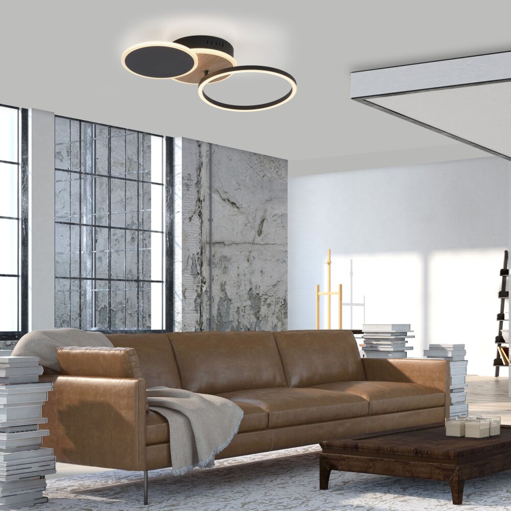 LeuchtenDirekt SEVENT Deckenleuchte LED Holzoptik, Schwarz, 1-flammig main product photo