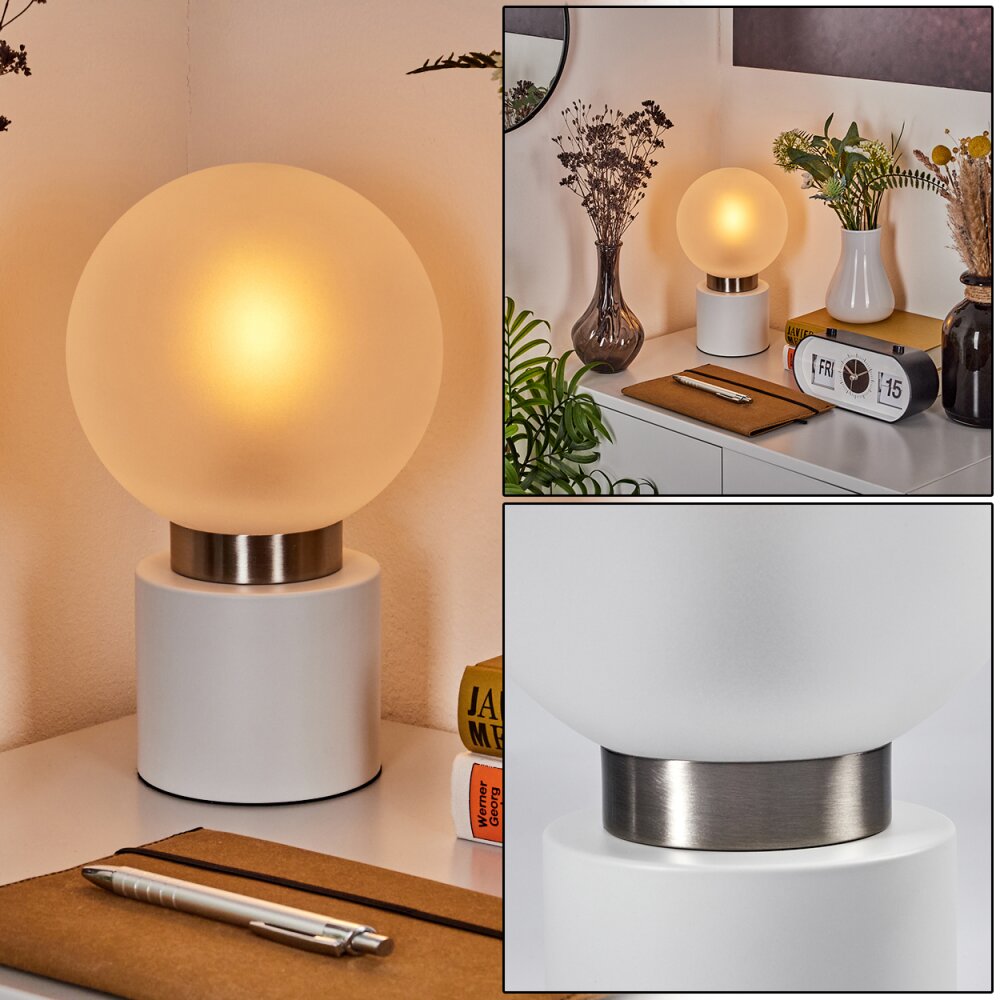 Flawil Tischleuchte Nickel-Matt, Weiß, 1-flammig main product photo