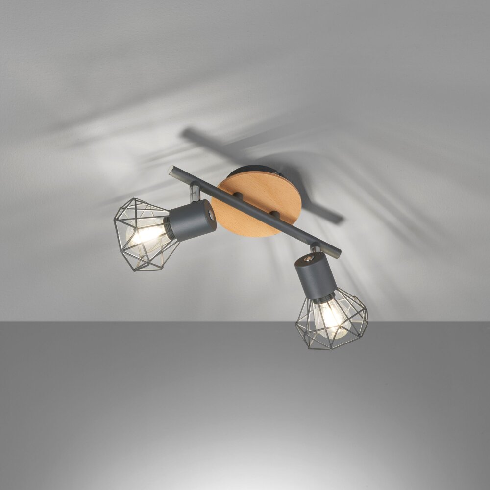 Fischer & Honsel Ran Deckenleuchte Grau, Holzoptik, 2-flammig main product photo