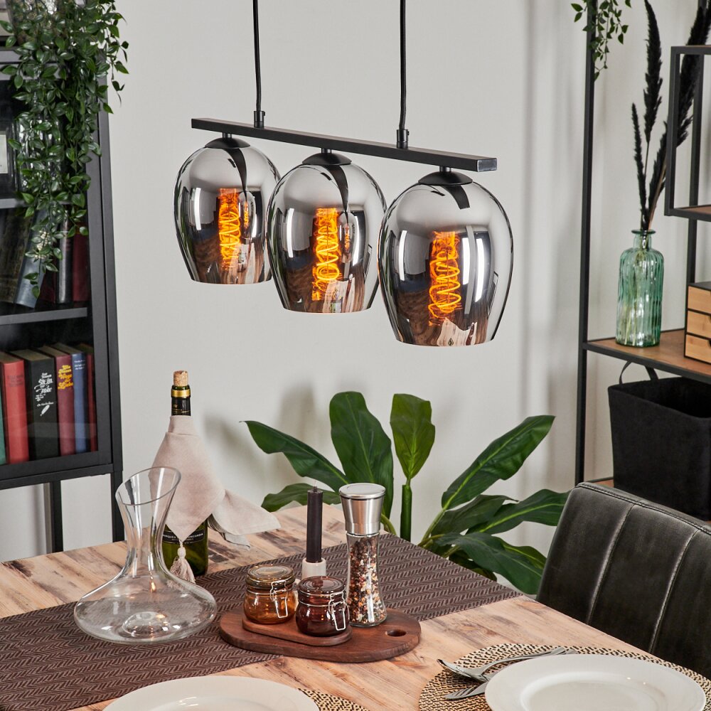 Vevino Pendelleuchte Glas 15 cm Chrom, Rauchfarben, 3-flammig main product photo