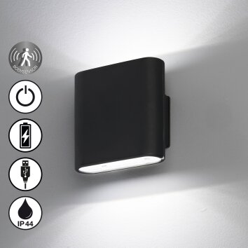 FHL easy Magnetics Außenwandleuchte LED Schwarz, 2-flammig, Bewegungsmelder