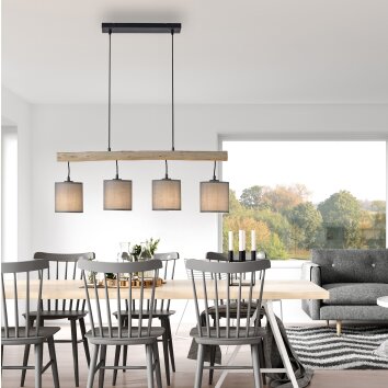 JUST LIGHT GERDA TRIBU Pendelleuchte Naturfarben, Schwarz, 4-flammig