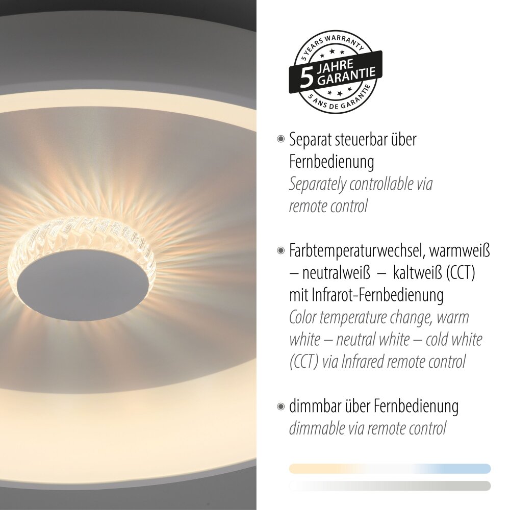 Leuchten Direkt VERTIGO Deckenleuchte LED Weiß, 1-flammig, Fernbedienung