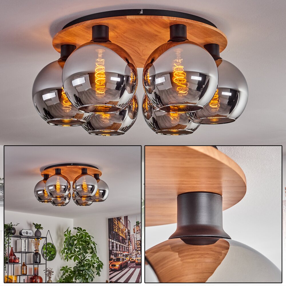 Koyoto Deckenleuchte Glas 15 cm Naturfarben, Schwarz, 6-flammig main product photo