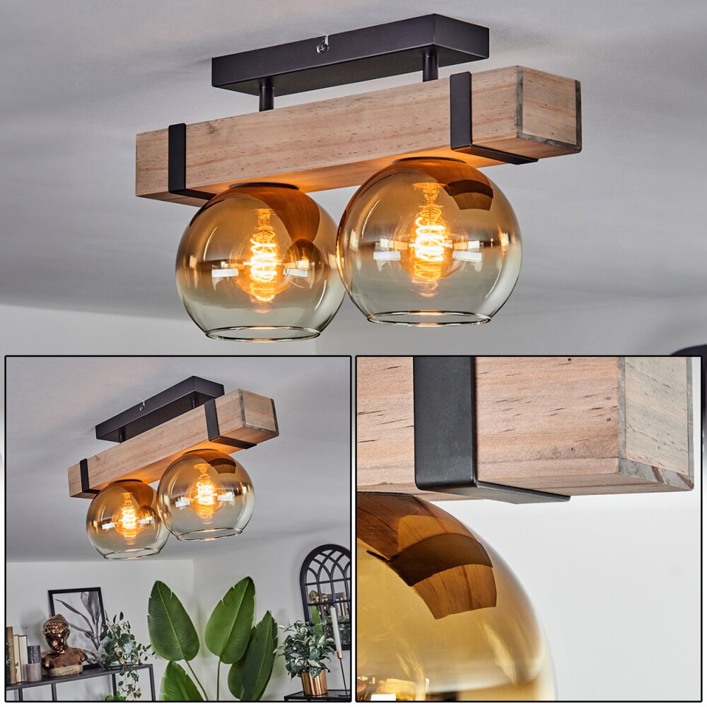 Montgomery Deckenleuchte Glas 15 cm Naturfarben, Schwarz, 2-flammig main product photo