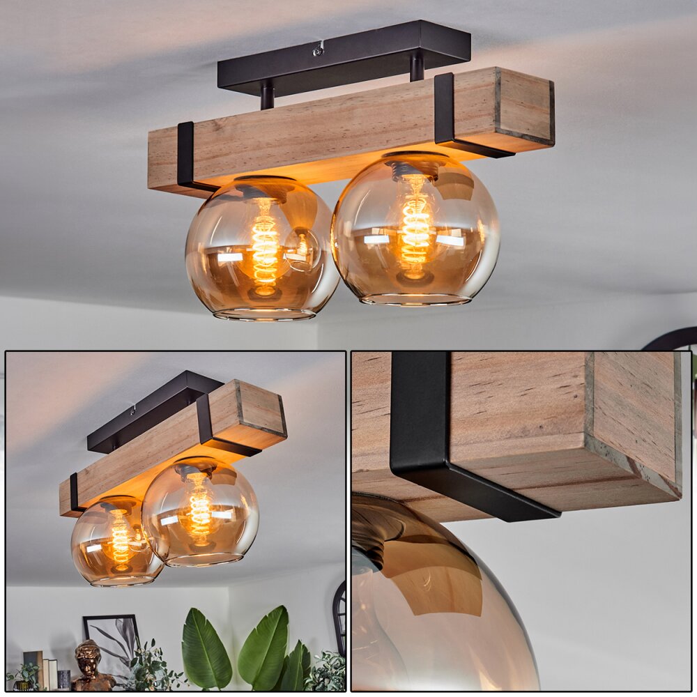 Montgomery Deckenleuchte Glas 15 cm Naturfarben, Schwarz, 2-flammig main product photo