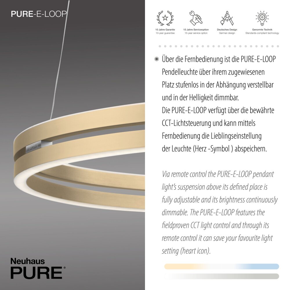 Paul Neuhaus PURE E-LOOP Pendelleuchte LED Gold, 2-flammig, Fernbedienung