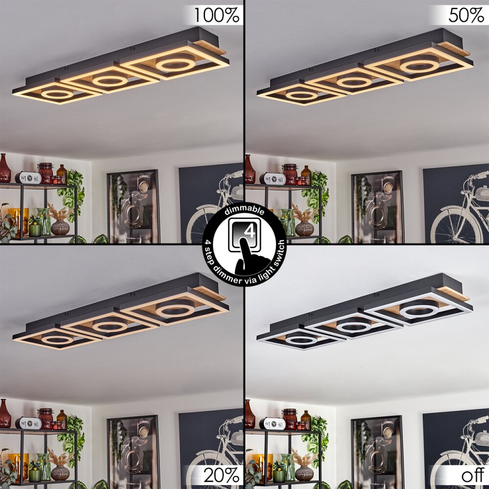 Taboneira Deckenleuchte LED Naturfarben, Schwarz, 3-flammig