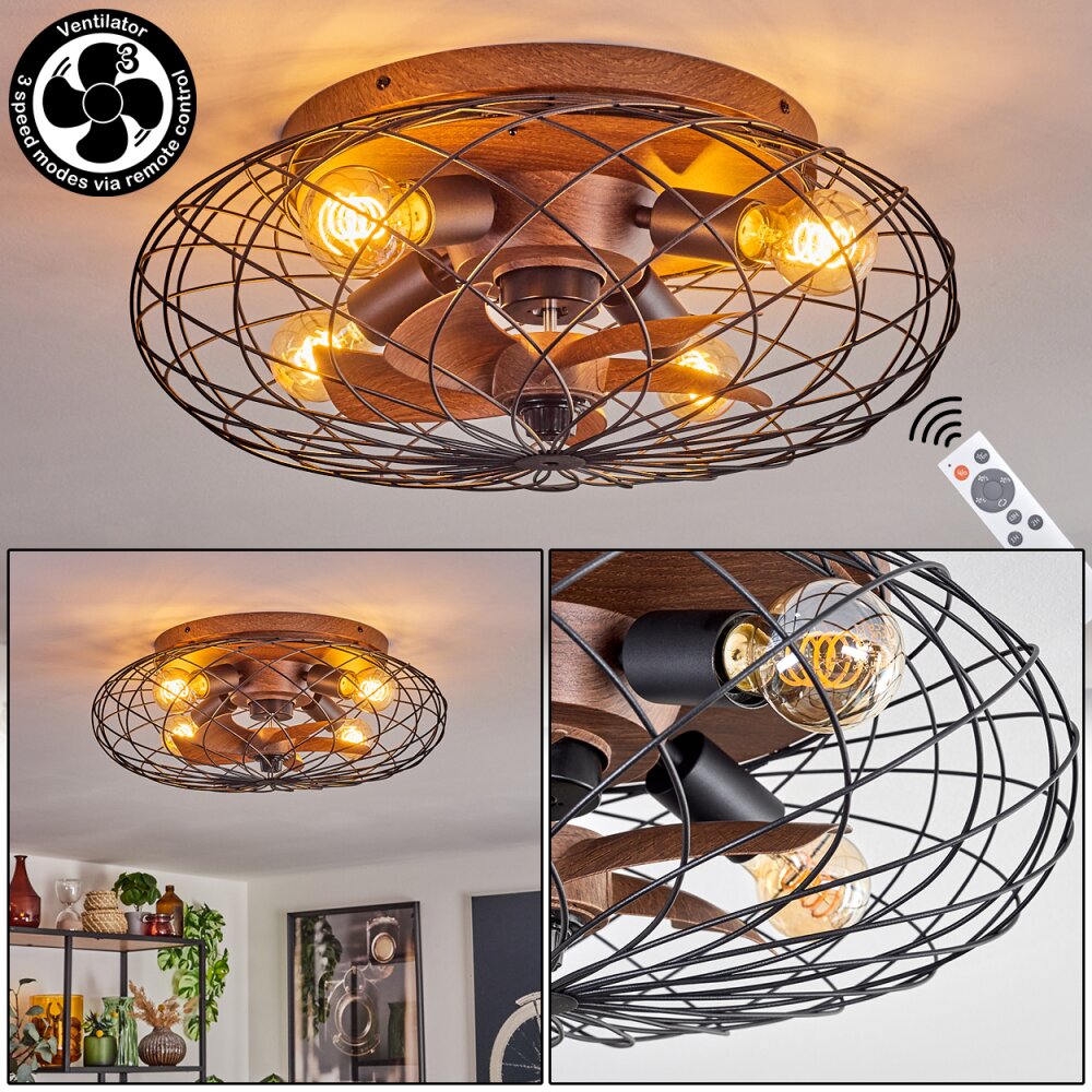 Wemude Deckenventilator Braun, Schwarz, 4-flammig, Fernbedienung main product photo