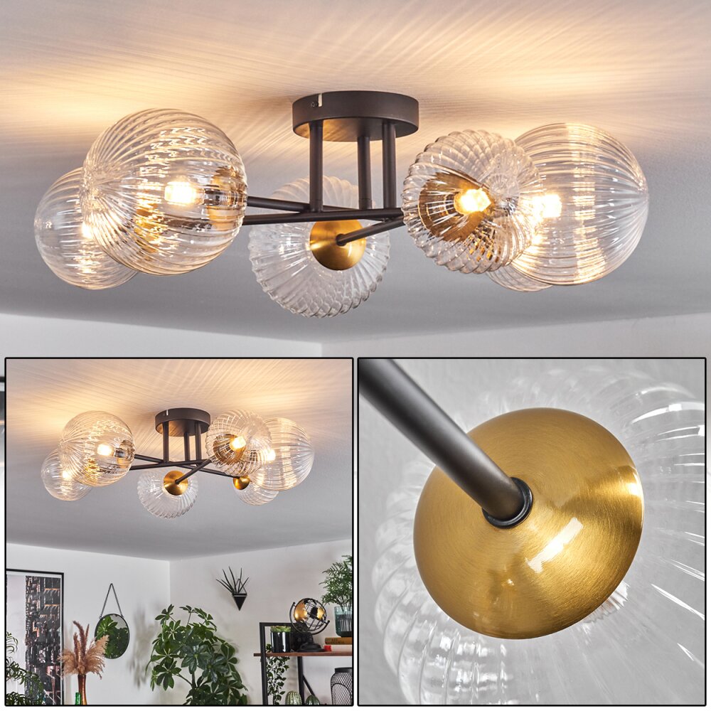 Chehalis Deckenleuchte Glas 12 cm, 15 cm Gold, Schwarz, 6-flammig main product photo