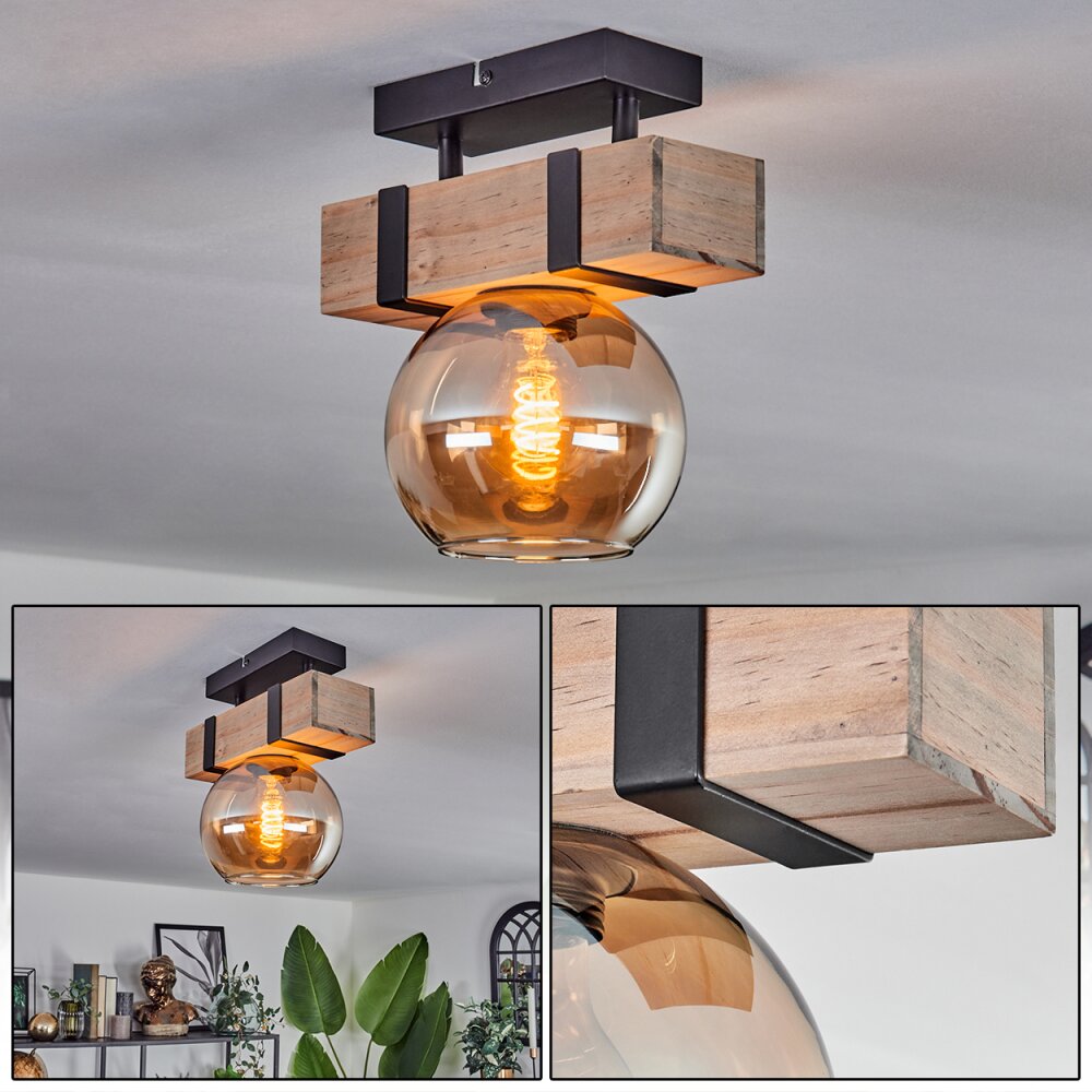 Montgomery Deckenleuchte Glas 15 cm Naturfarben, Schwarz, 1-flammig main product photo