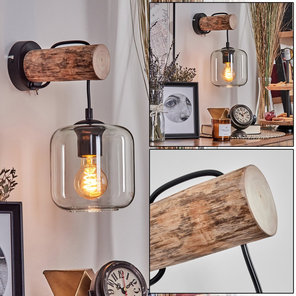 Lauden Wandleuchte Glas 15 cm Naturfarben, Schwarz, 1-flammig main product photo