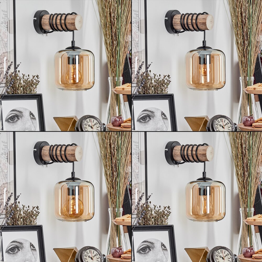 Lauden Wandleuchte Glas 15 cm Naturfarben, Schwarz, 1-flammig