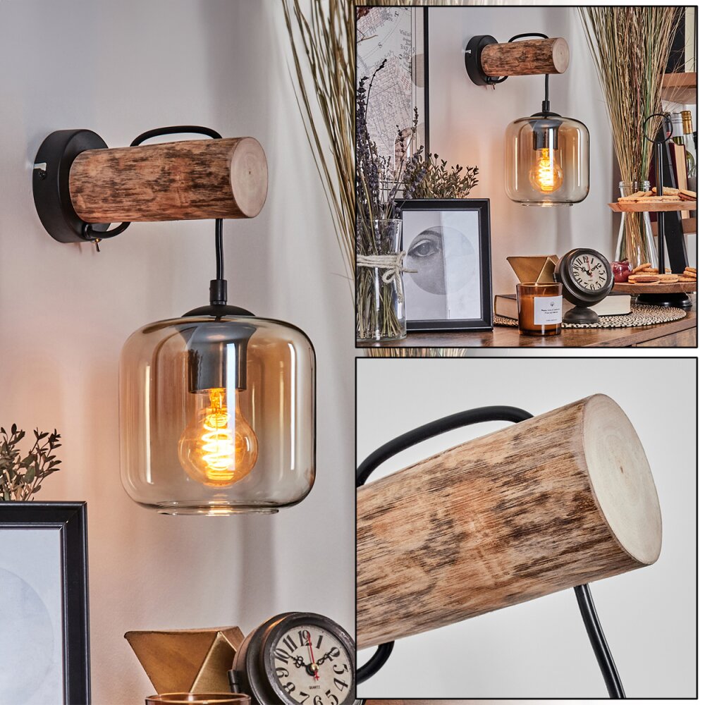 Lauden Wandleuchte Glas 15 cm Naturfarben, Schwarz, 1-flammig main product photo