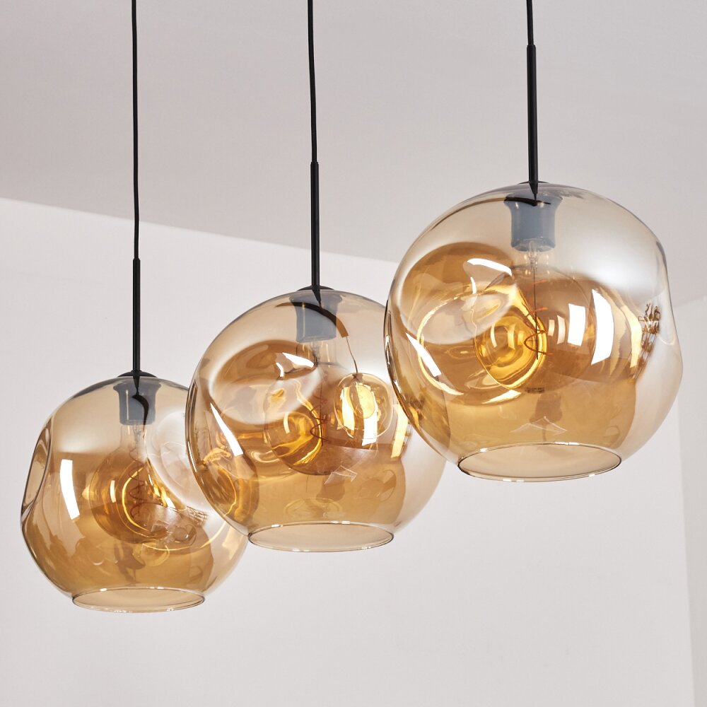 Ripoll Hängeleuchte Glas 30 cm Schwarz, 3-flammig