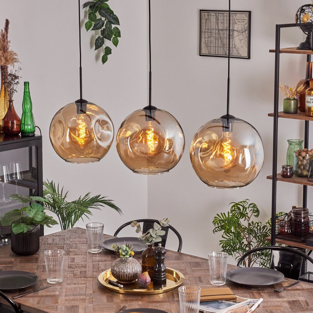 Ripoll Hängeleuchte Glas 30 cm Schwarz, 3-flammig