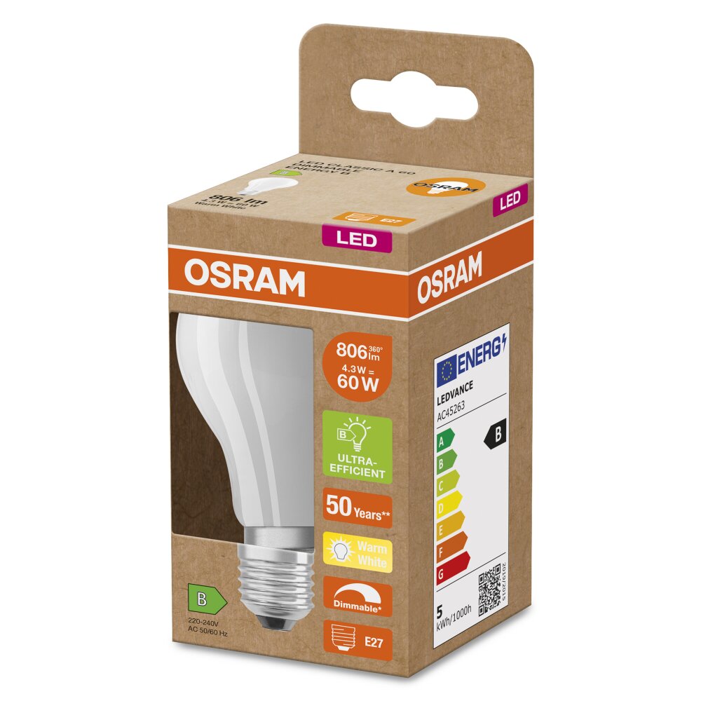 OSRAM LED Classic E27 4,3 Watt 806 Lumen 2700 Kelvin