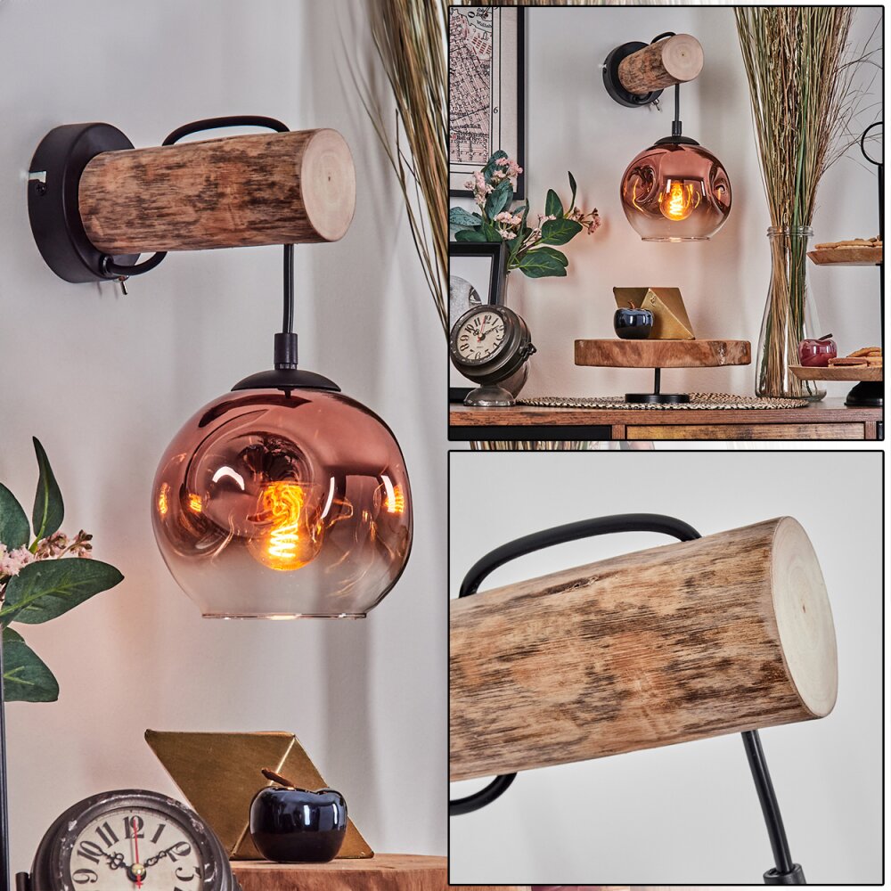 Ripoll Wandleuchte Glas 15cm Naturfarben, Schwarz, 1-flammig main product photo