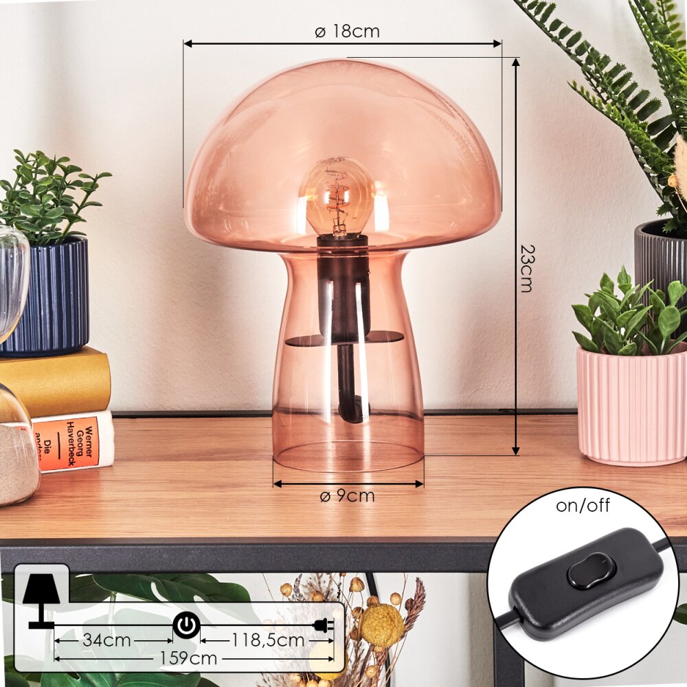 Pilz Look Almagre Tischleuchte Glas 18 cm Schwarz, 1-flammig