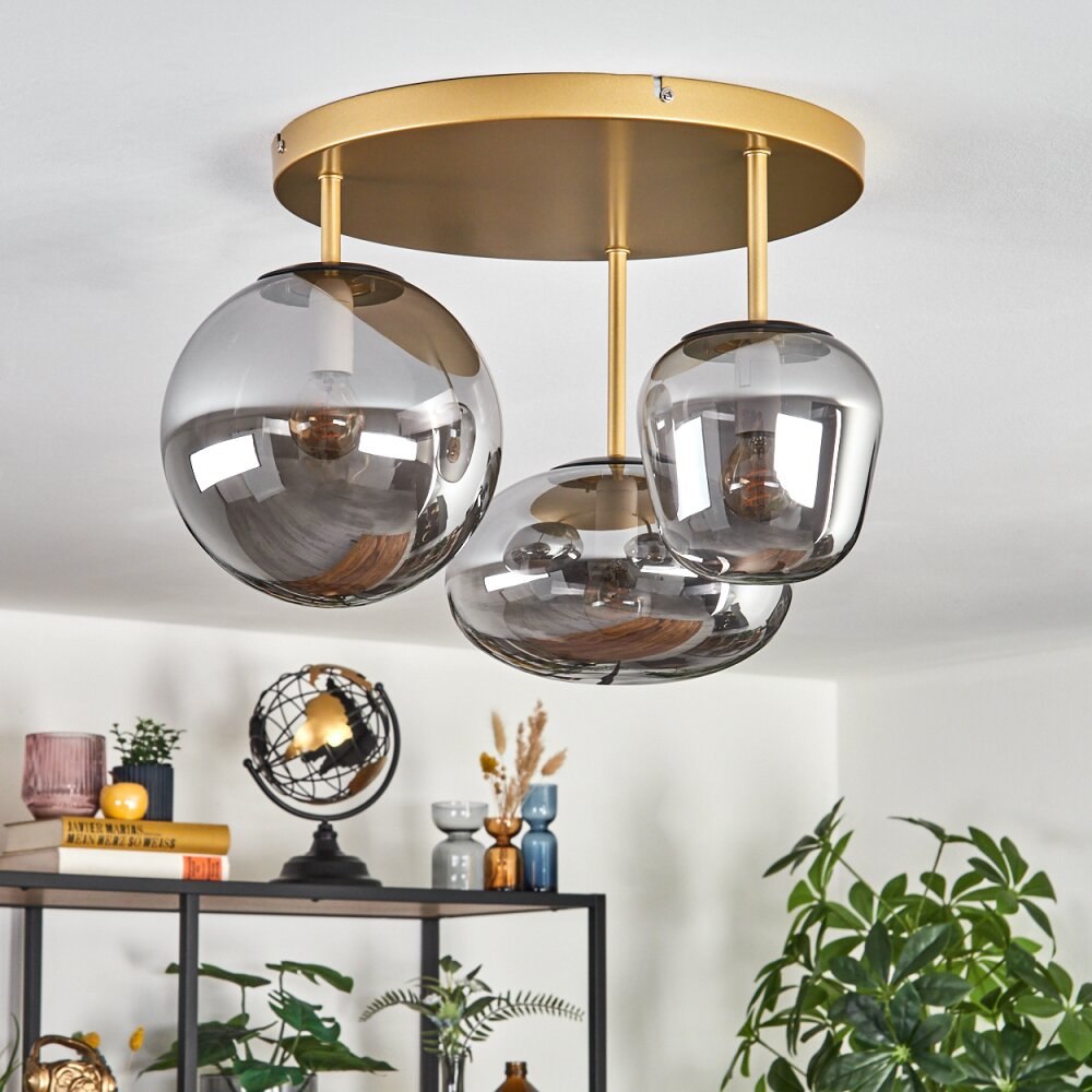 Zernez Deckenleuchte Glas 19,5 cm 22 cm 14 cm Gold, 3-flammig