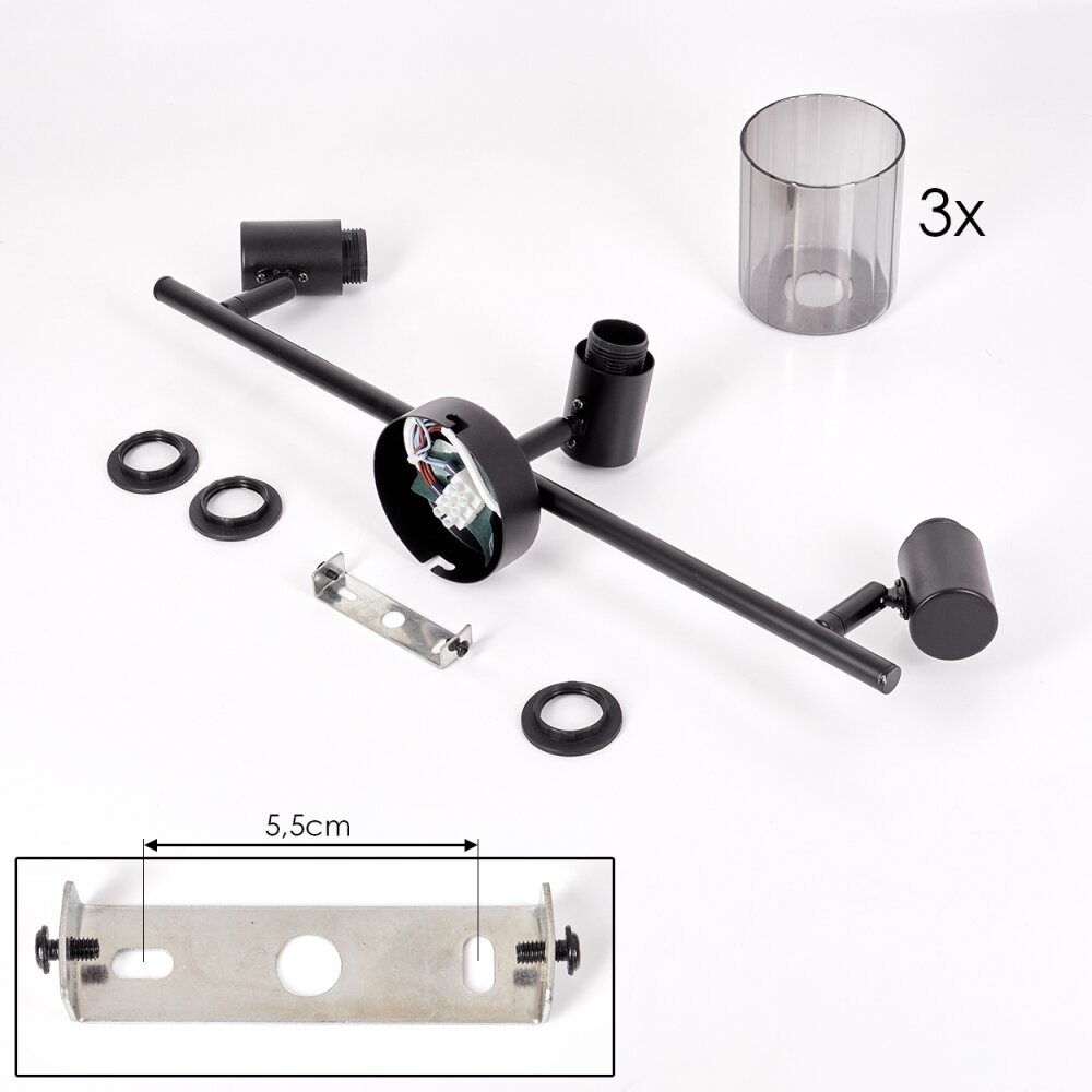 Aggebo Deckenleuchte Glas 8 cm Schwarz, 3-flammig