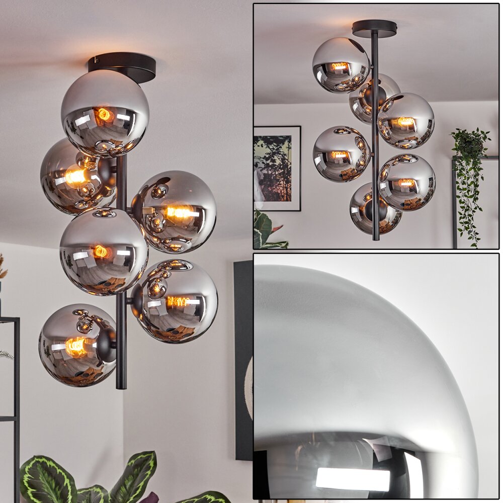 Gastor Deckenleuchte Glas 15 cm Chrom, Rauchfarben, 6-flammig main product photo