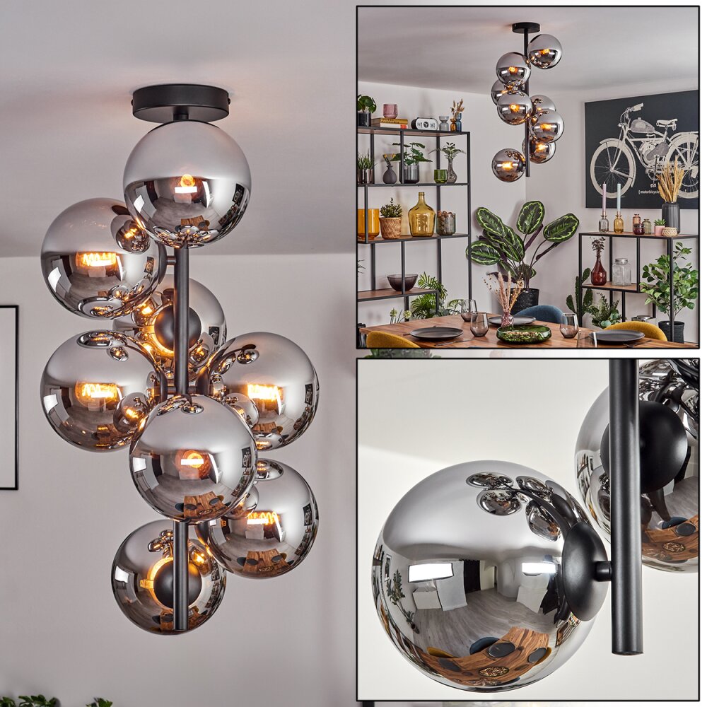 Gastor Deckenleuchte Glas 15 cm Chrom, Rauchfarben, 8-flammig main product photo