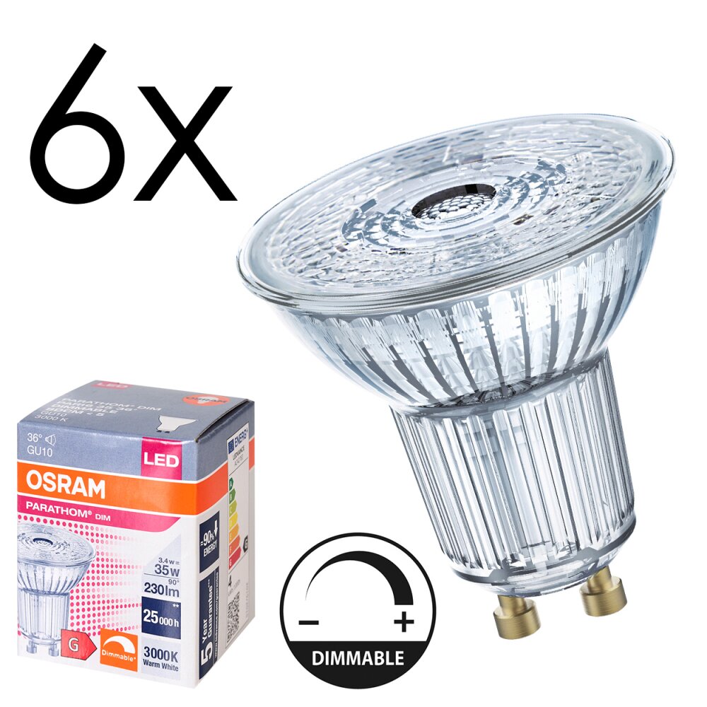 LED GU10 6er Set 3,4 Watt 3000 Kelvin 230 Lumen main product photo