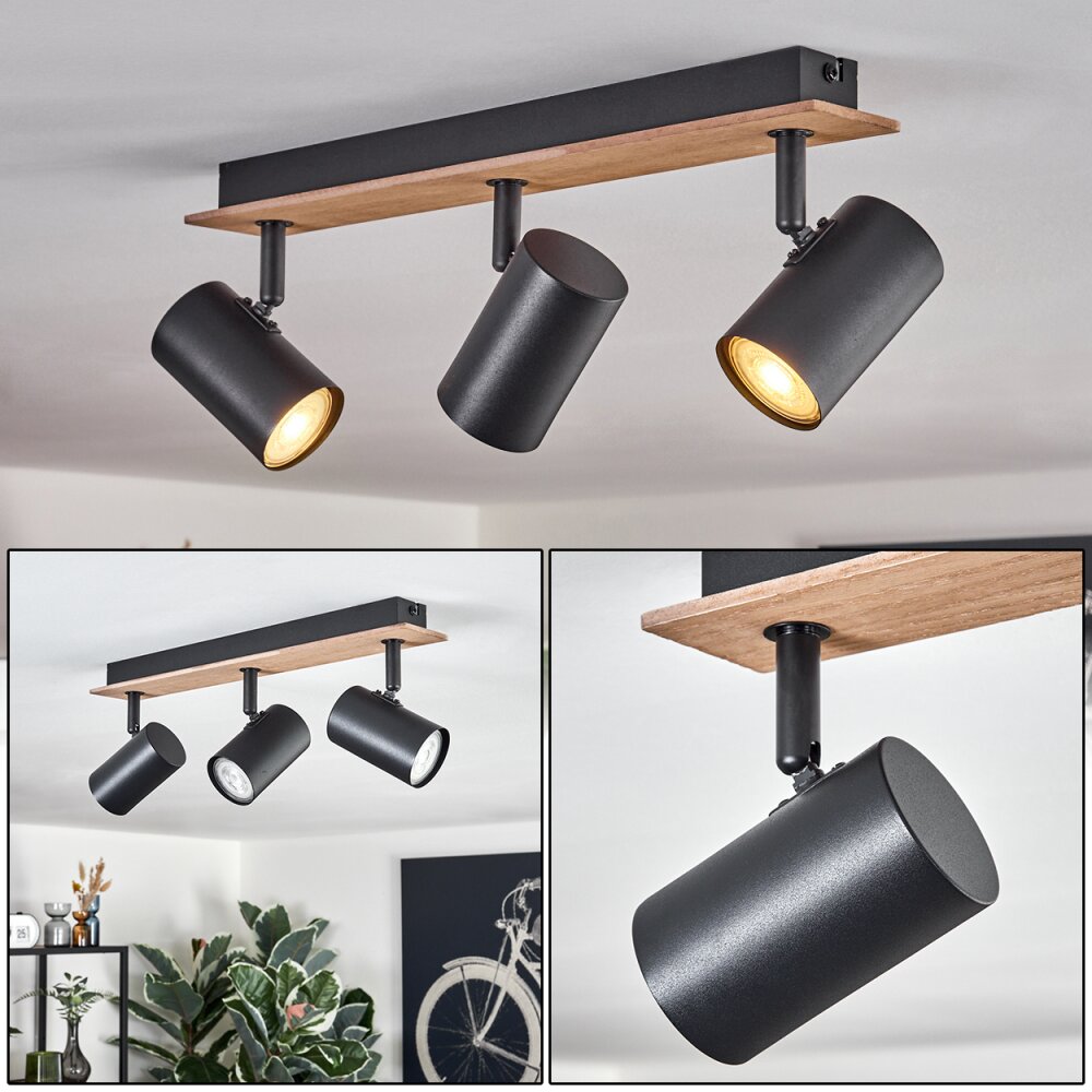 Guardais Deckenleuchte Braun, Holzoptik, Schwarz, 3-flammig main product photo