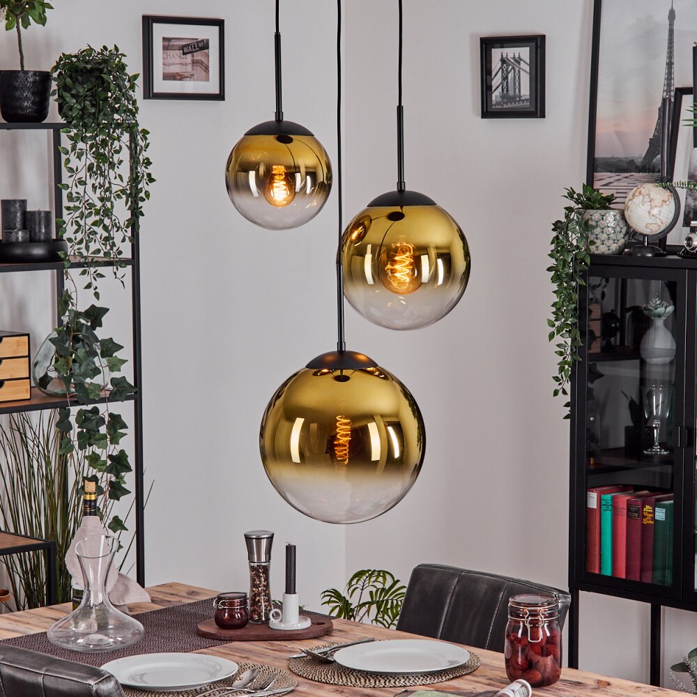 Gastor Hängeleuchte Glas 20cm, 25 cm, 30 cm Gold, Klar, 3-flammig main product photo
