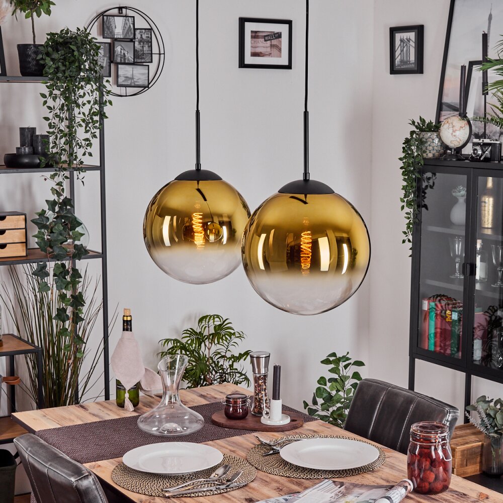 Gastor Hängeleuchte Glas 30 cm Gold, Klar, 2-flammig main product photo