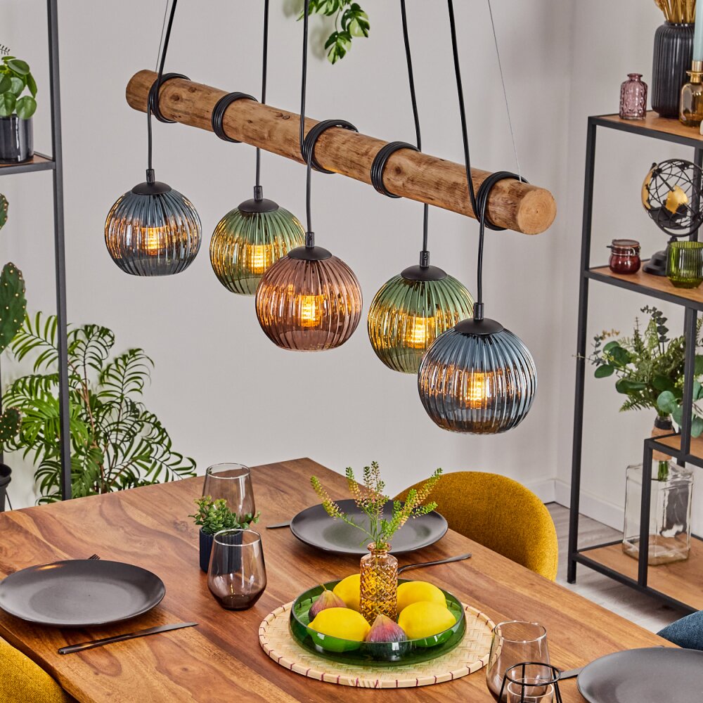 Koyoto Pendelleuchte Glas 15 cm Naturfarben, Schwarz, 5-flammig main product photo