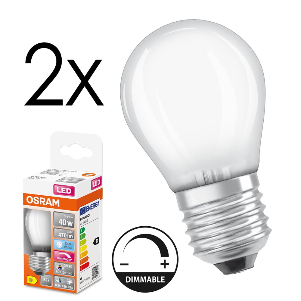 LED E27 2er Set 3,4 Watt 4000 Kelvin 470 Lumen Weiß main product photo