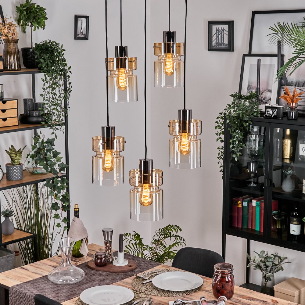 Hasvik Hängeleuchte Chrom, Schwarz, 5-flammig main product photo